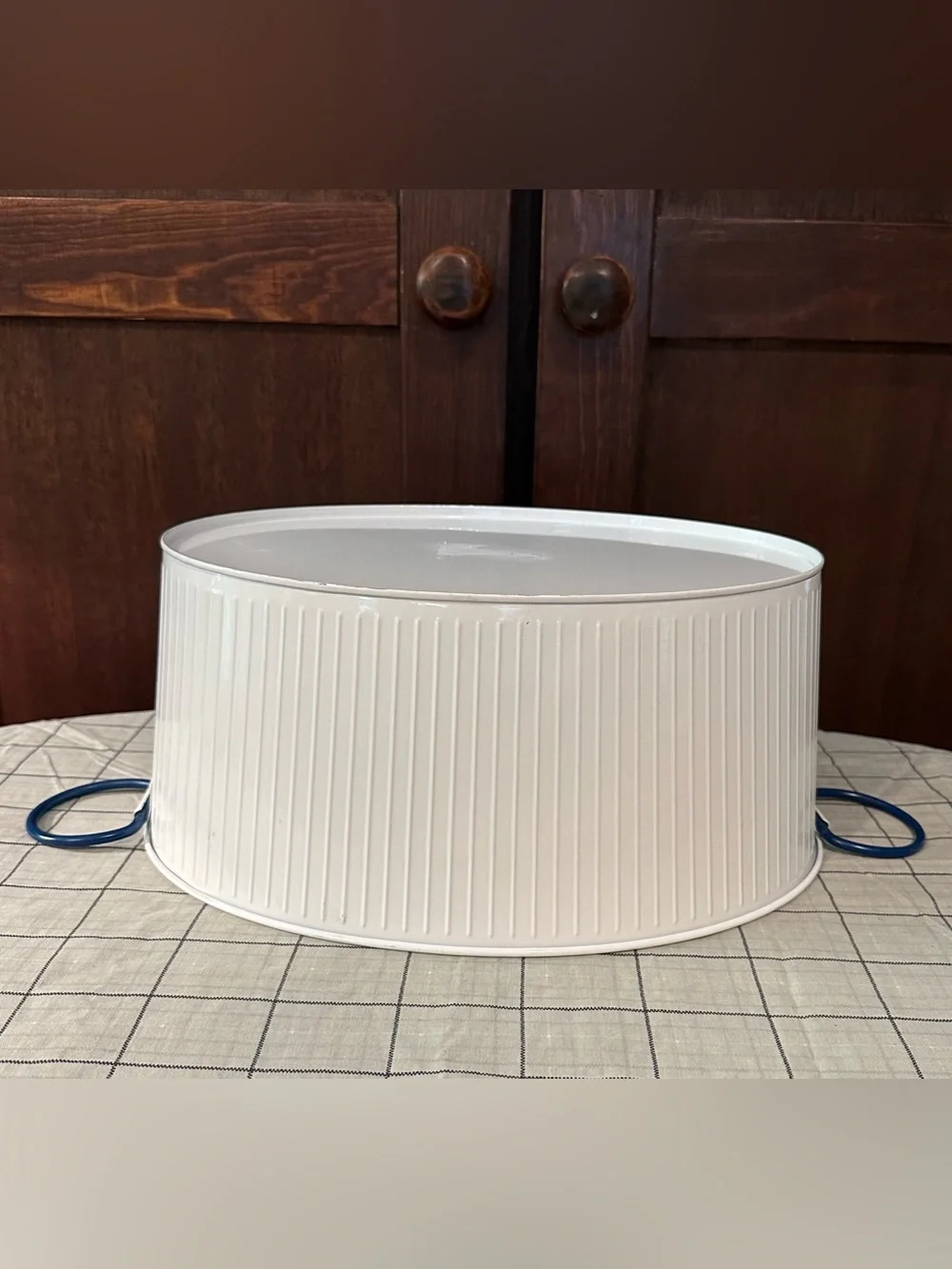 Galvanized • white bucket • Navy blue handles
